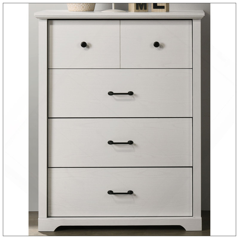 Commode blanche à 4 tiroirs avec poignées noires Elara, Blanc
