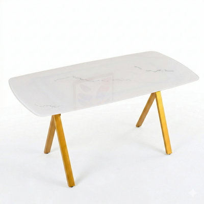 Rectangular Dining Table with Tempered Glass Tabletop, Metal Legs