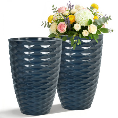 19 "H Set of 2 Marine Round Planter with Drainage Hole Set 2 Marine Blue Round Planter