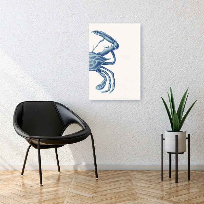 Dessin de crabe bleu rétro, impression d'art mural rétro, nature côtière, 36" H x 24" W