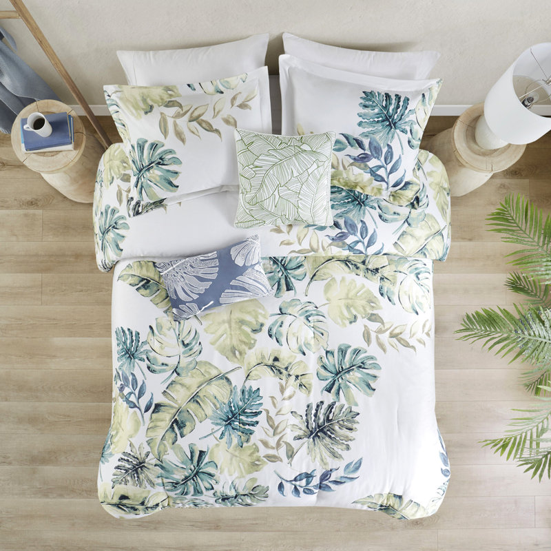 Édredon pour lit double - Coton avec plantes tropicales surdimensionnées aux couleurs vibrantes, Édredon double