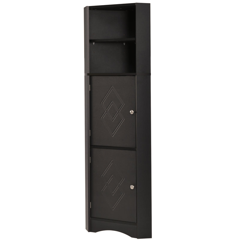 Freestanding Corner Storage Cabinet For Bathroom Living Room, Matte Black