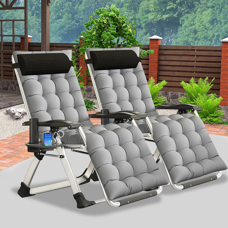 Reclining Folding Zero Gravity Chair with Cushions (Set of 2), Light Gray