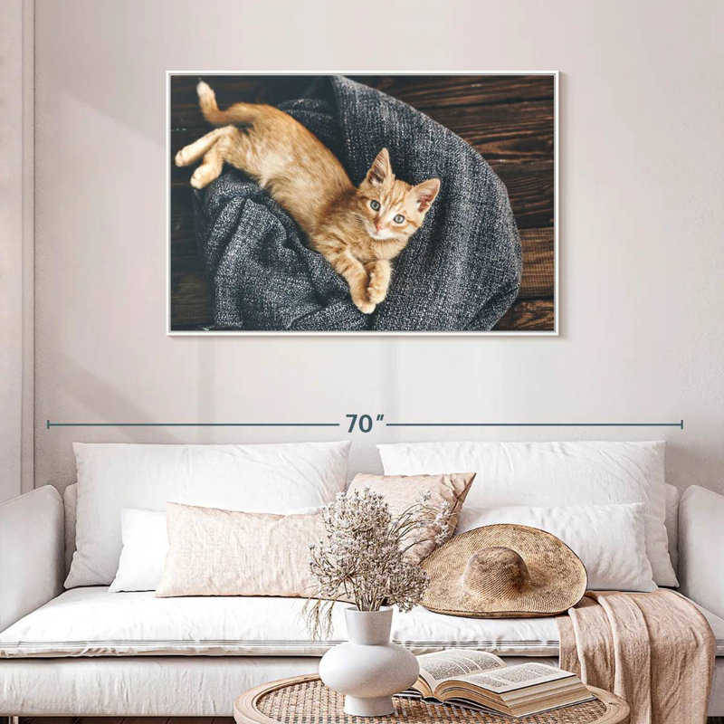Resting Cat, 46" X 31", Floating Frame White