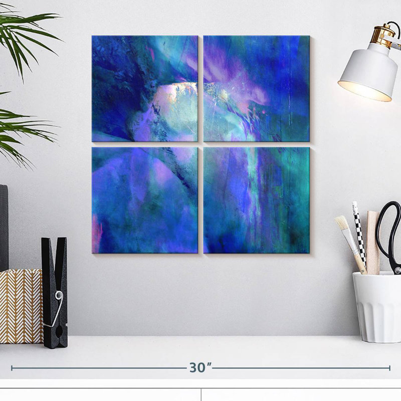 Harmonie en bleu et mauve, H 18 po x l 18 po