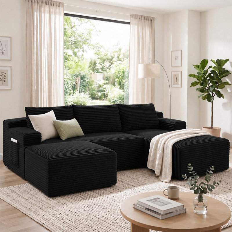 Boneless 96" Compression Cloud Modular Sectional Sofa & 1 Ottoman, Contemporary Plush Fabric Couch, Relaxing U-Shaped Seating for Living Room, Deep Seat Corner Sofa, No Assembly Required