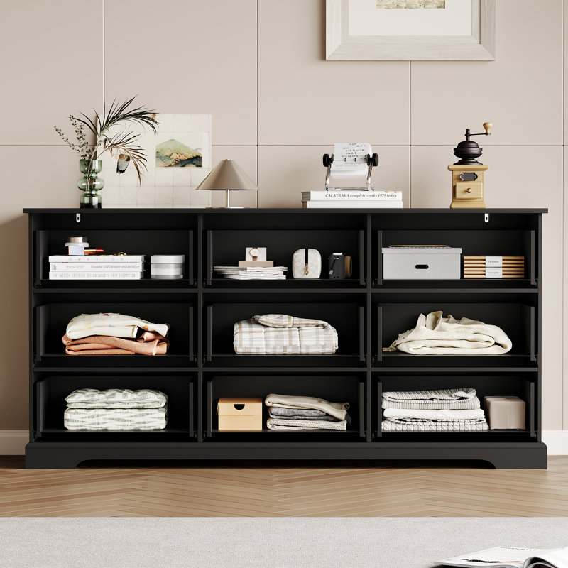 9-Drawer Dresser, 63"W Modern Chest of Drawers with Metal Handle, Black