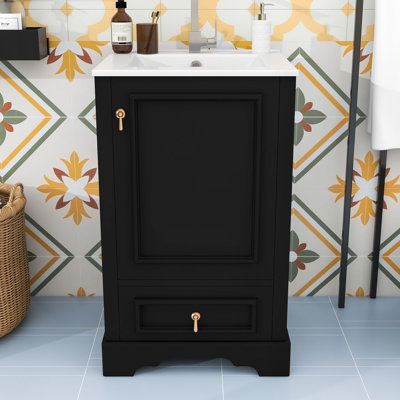 Meuble-lavabo de salle de bain avec lavabo, support de porte, tiroir et tablette réglable