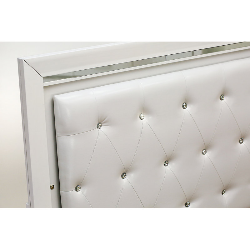 Pandora Wooden Queen Bed - Adjustable Lighting Headboard Wood Bed Frame - White Finish