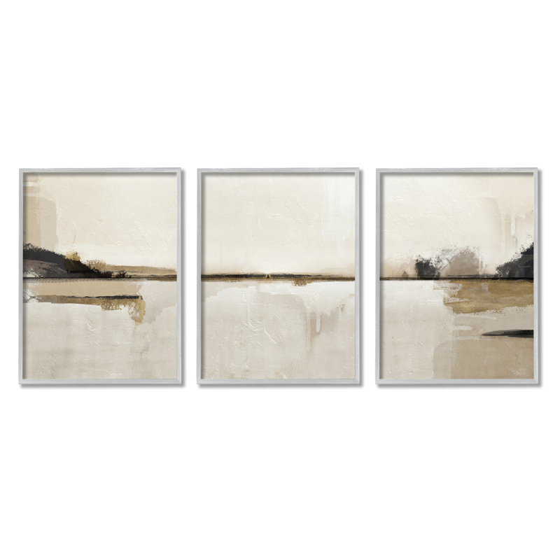 Gray Framed Abstract Beige Landscape Canvas Art Set
