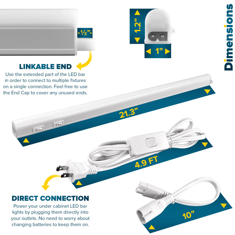 Sunperian LED Under Cabinet Light Kit 21" Plug In 7W Linkable 3 Colour Option 3000K/4000K/5000K Damp Rated