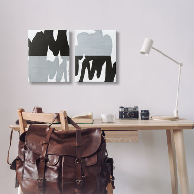 «Veiled», ensemble d'art mural sur toile abstraite noir et blanc par Jodi Fuchs