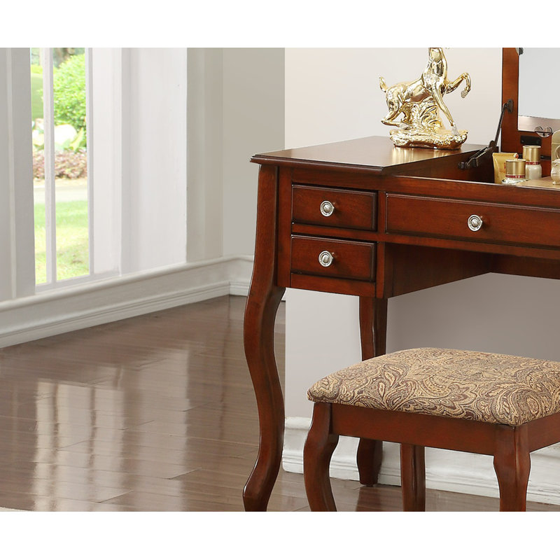 Ensemble de meuble-lavabo classique avec tabouret et tiroirs couleur cerise