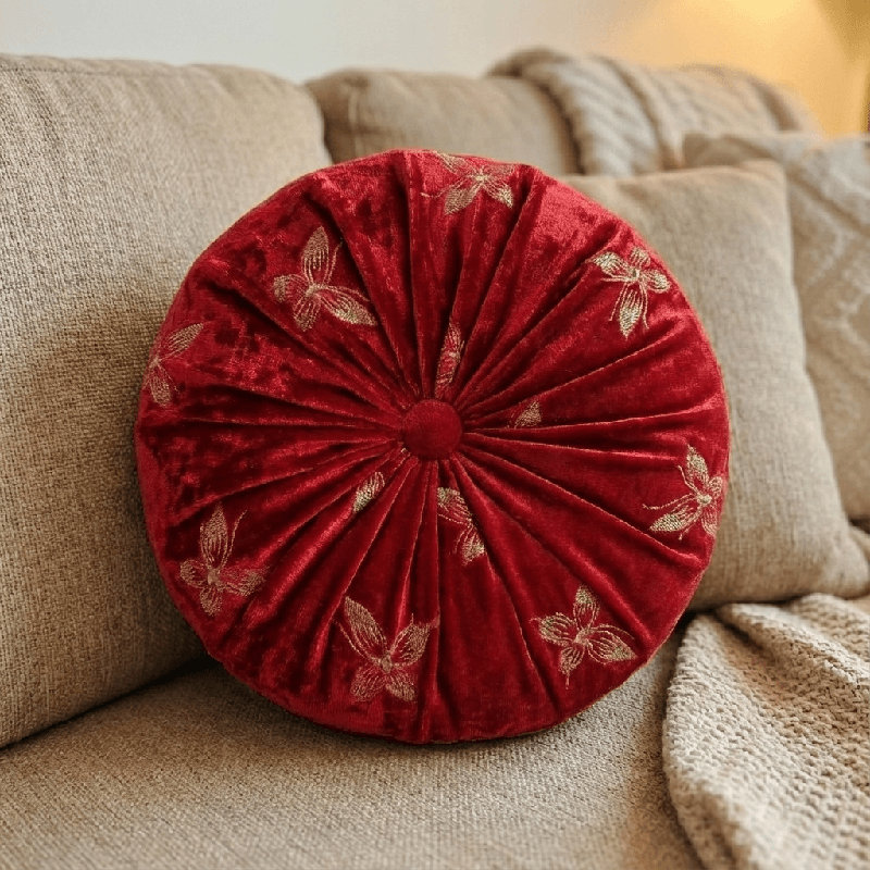 Therese 16" Tufted Round Throw Pillow, 16'' H X 16'' W, Red