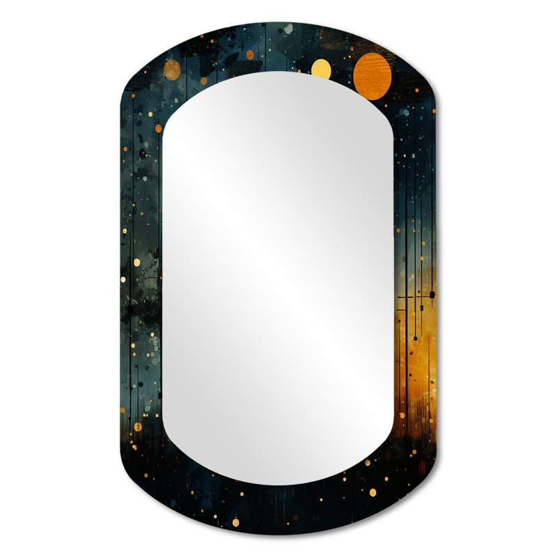 Grand miroir mural jaune avec motif astral jaune - paysages abstraits de formes 3D, 31 po x 19 po