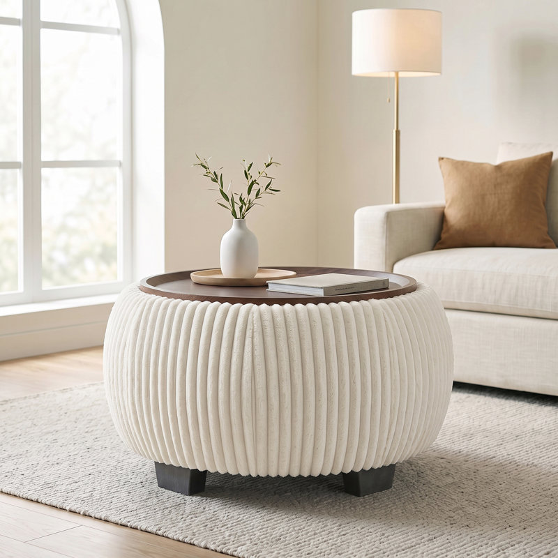 Table basse rembourrée Yesmi, Brun / Blanc