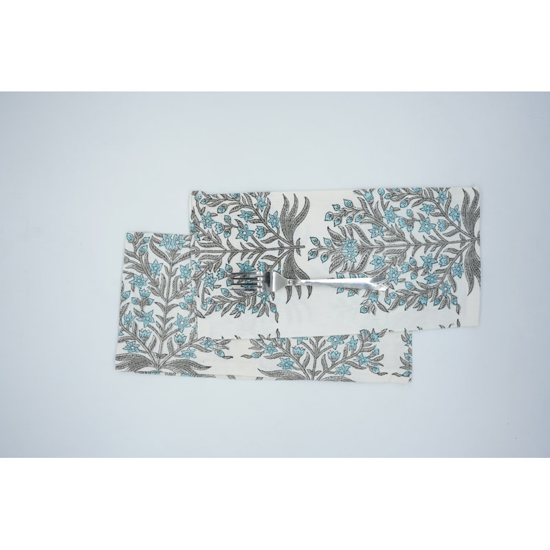 Serviette 100 x coton Fabividine 18 x 18 pouces avec imprimé floral traditionnel, Vrindavan, bleu