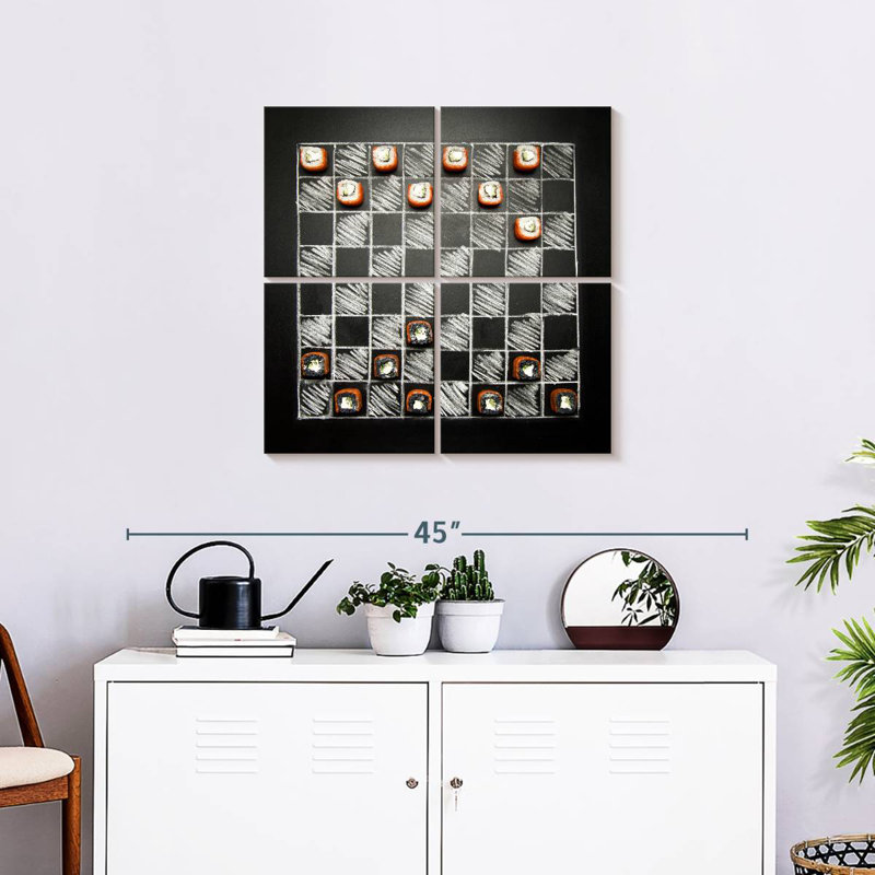 Échecs de tableau noir Senne avec sushi, H 26 po x l 26 po