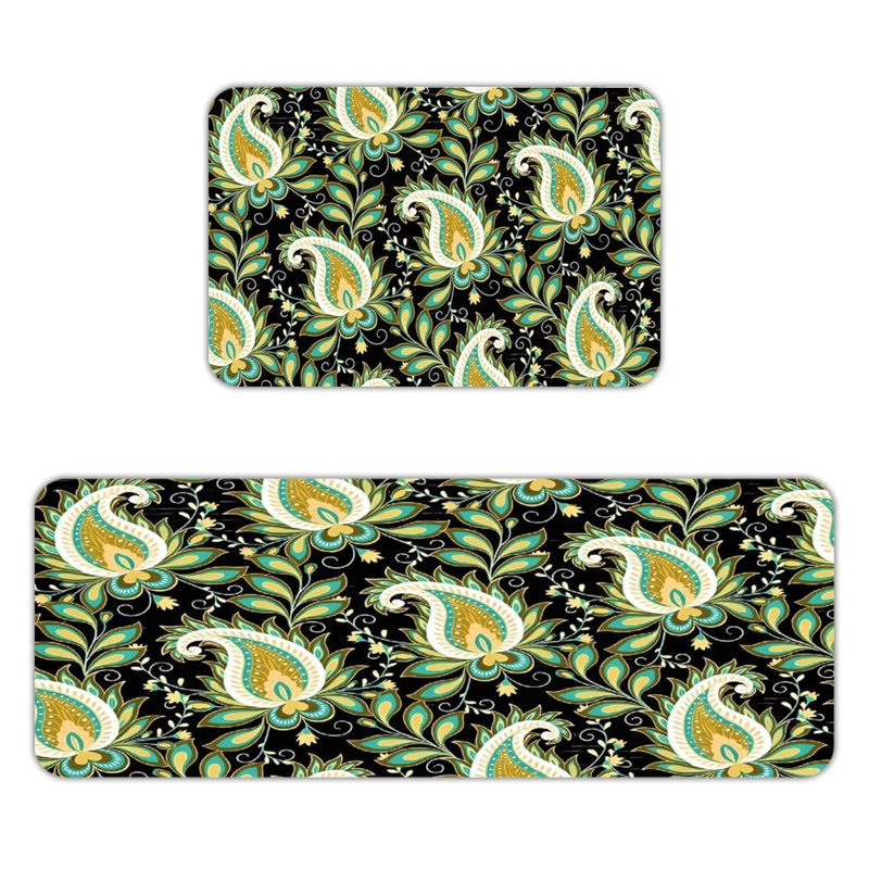 Tapis de cuisine antidérapant à motif cachemire 2 pièces