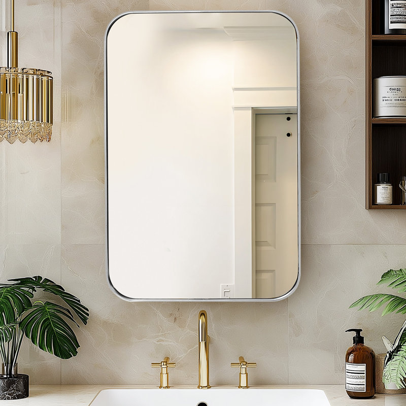16'' W 24'' H Framed Medicine Cabinet, Silver