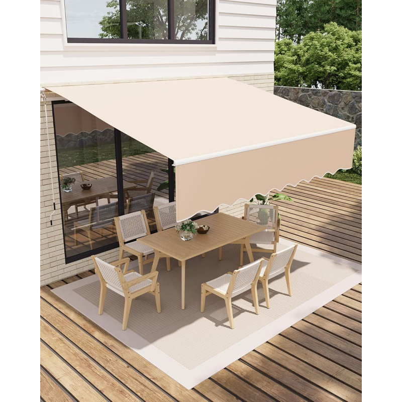 8' x 10' / 13' x 10' Retractable Awnings for Patio - Outdoor Sunshade Shelter with Heavy Duty Aluminum Frame & UV Protection Fabric, Waterproof Adjustable Roll Out Awning for Deck, Porch - Khaki