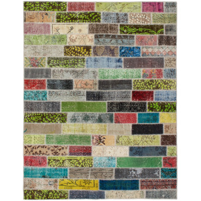 Tapis à main one-of-kind-noué la 2010 kosak vert/gris/rouge 5 pi 6 po x 7 pi en laine de 2 po Saavedra