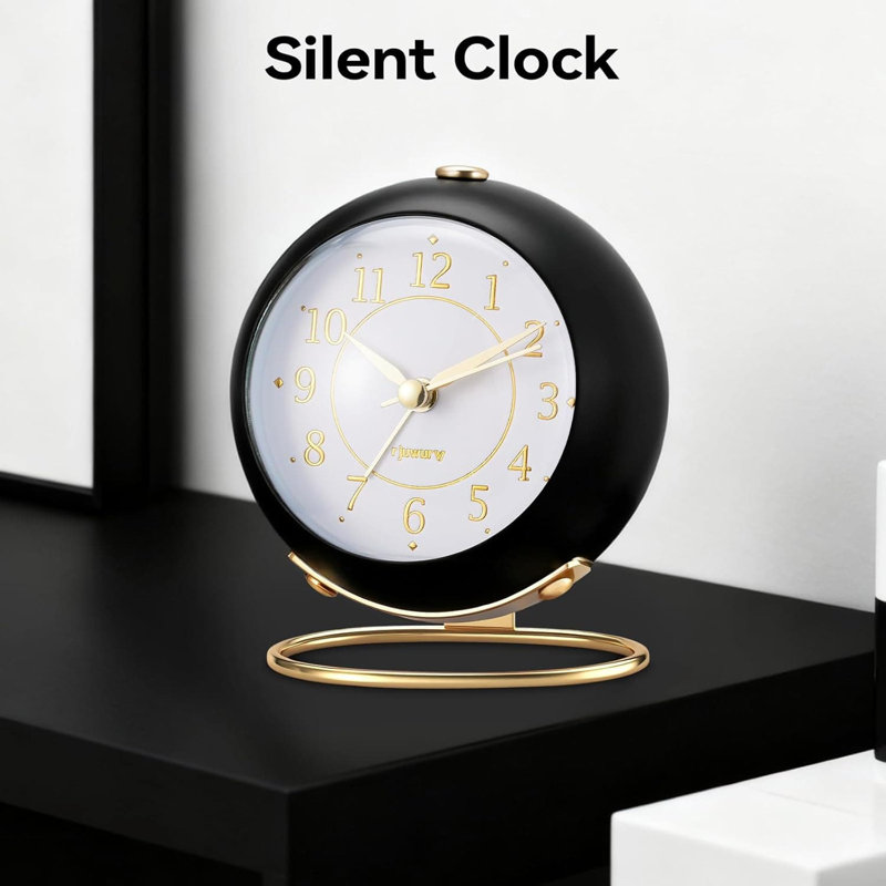 Analogue Metal Electric Alarm Tabletop Clock, Black