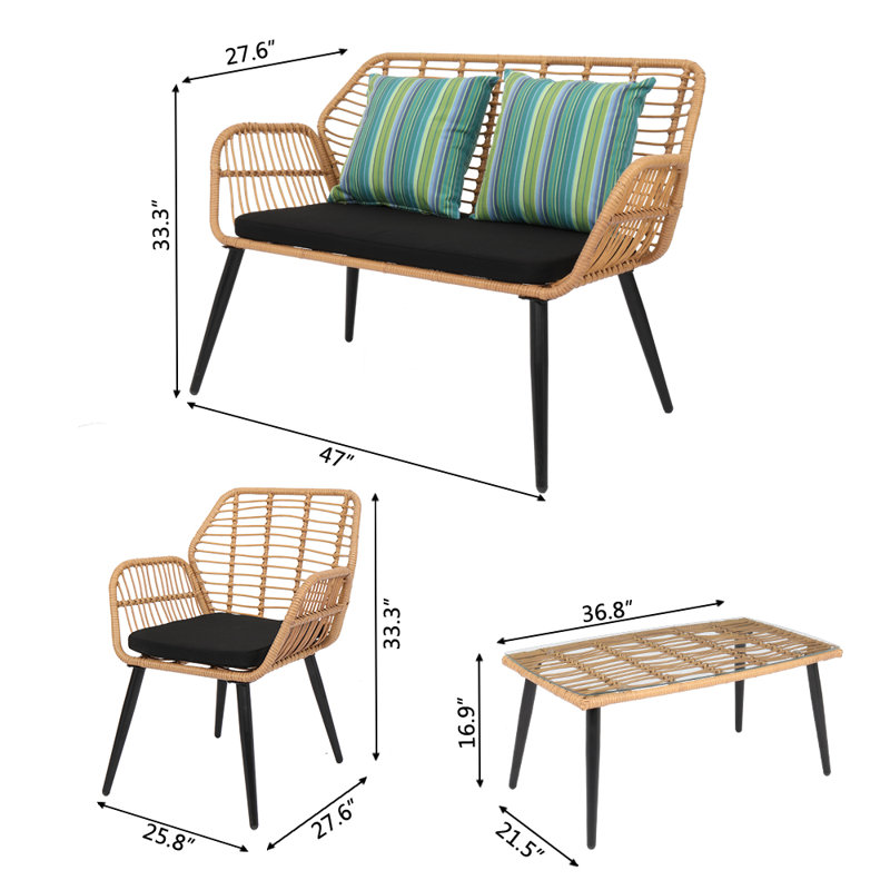 Ensemble de conversation d'extérieur pour 4 personnes avec coussins Husta