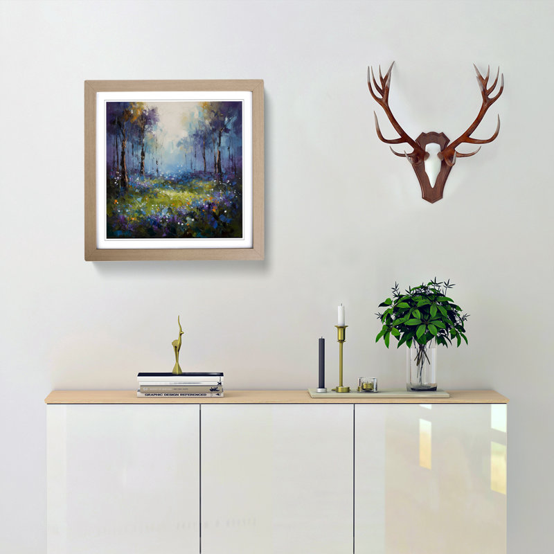 Bluebell Field Painting - Framed Print, Oak