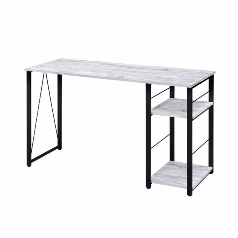 Bureau d'écriture rectangulaire avec tablette ouverte à 2 niveaux, Blanc antique