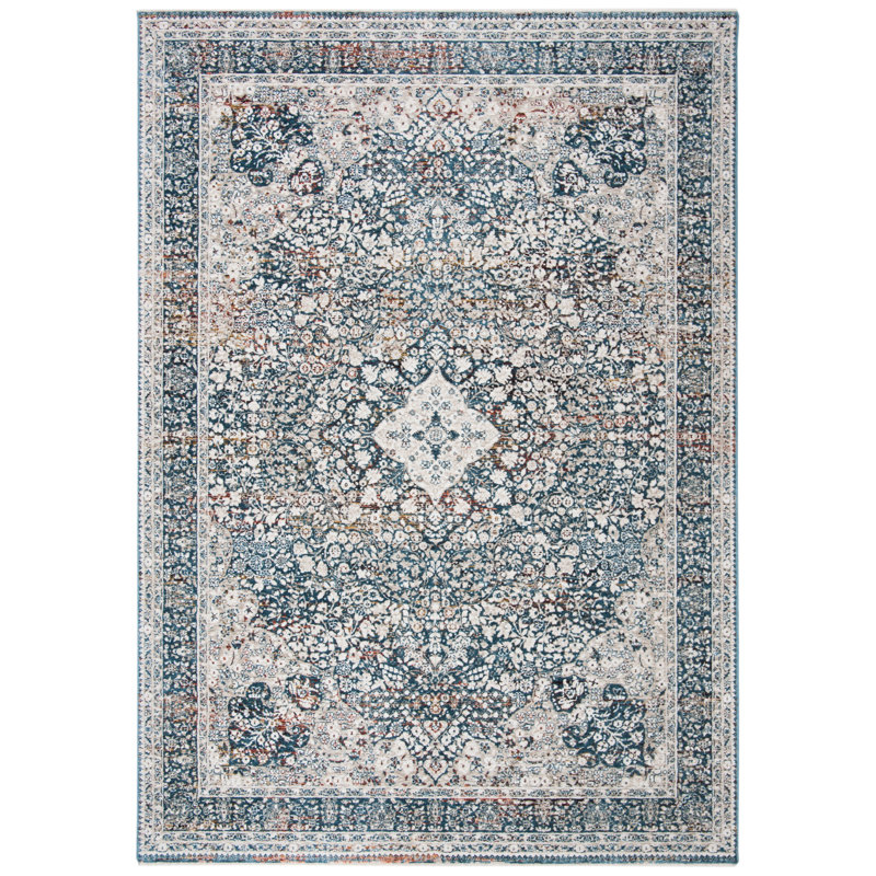 Lauren 60" x 36" Blue and Ivory Hand-knotted Synthetic Rug