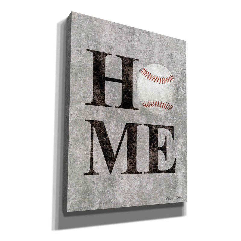 «Baseball Home» par Susan Ball, art textuel sur toile tendue, H 16 po x l 12 po x P 0,75 po