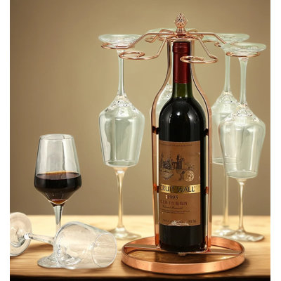 European Style Wrought Iron Wine Rack With Goblet Hanging Holder, Decorative Wall-Mounted Bottle Storage Furnishing