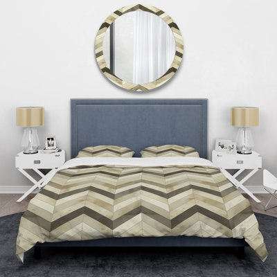 Beige Green Chevron Print III - Modern Duvet Cover Set