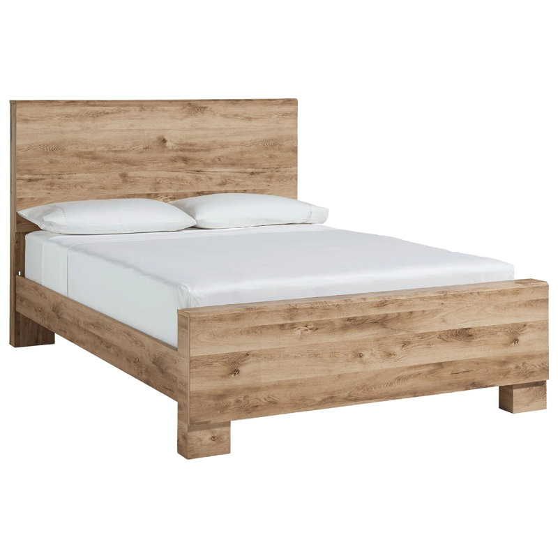 Lit à panneaux très grand Oma avec finition rustique dorée, bois brun, Grand