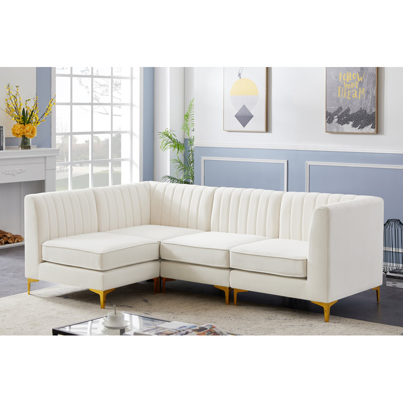 Canapé modulaire en velours réversible de 93 po de largeur Enson, Velours crème