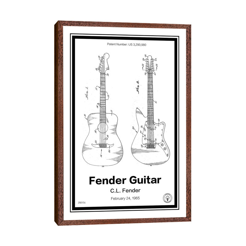 Fender Guitar by Retro Patents - Print on Canvas, 66.04 cm H x 45.72 cm W, Classic Brown Wood Framed