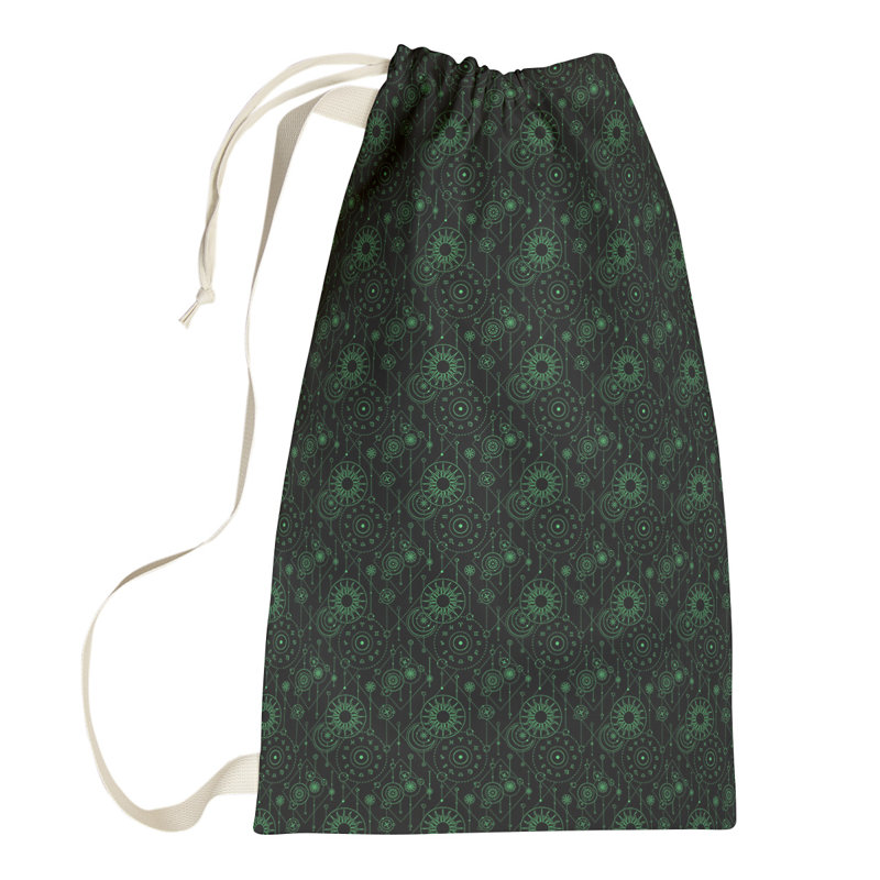 Leffel Fabric Laundry Bag with Handles, Small ( 64" H x 20" W x 1.5" D), Black/Green