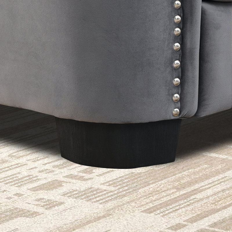 Ensemble de canapé de salon 2 pièces en velours capitonné Chesterfield, Gris