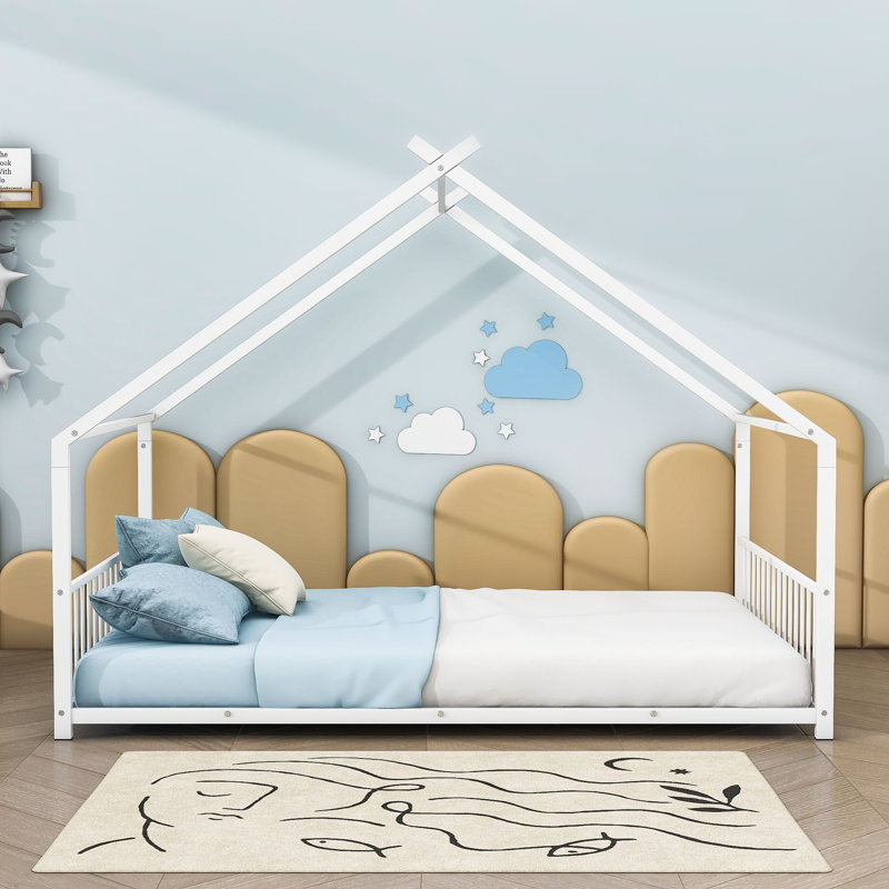 Metal House Bed, White, Full
