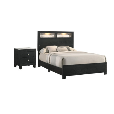 Bedroom Set, Black, White, Chrome Wood, Set with Nightstand