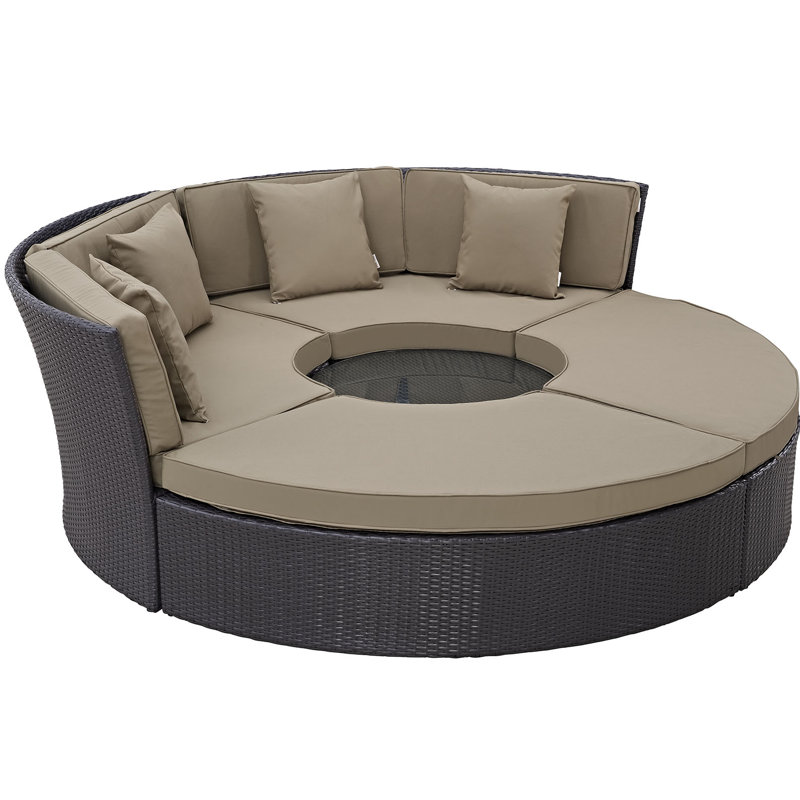 Convene 5 Piece Rattan Sectional Seating Group with Cushions, Mocha