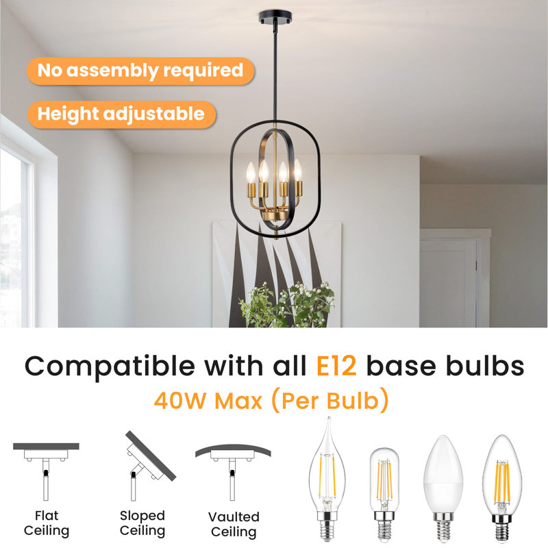 4-Light Geometric Pendant Light with Rotatable Frames