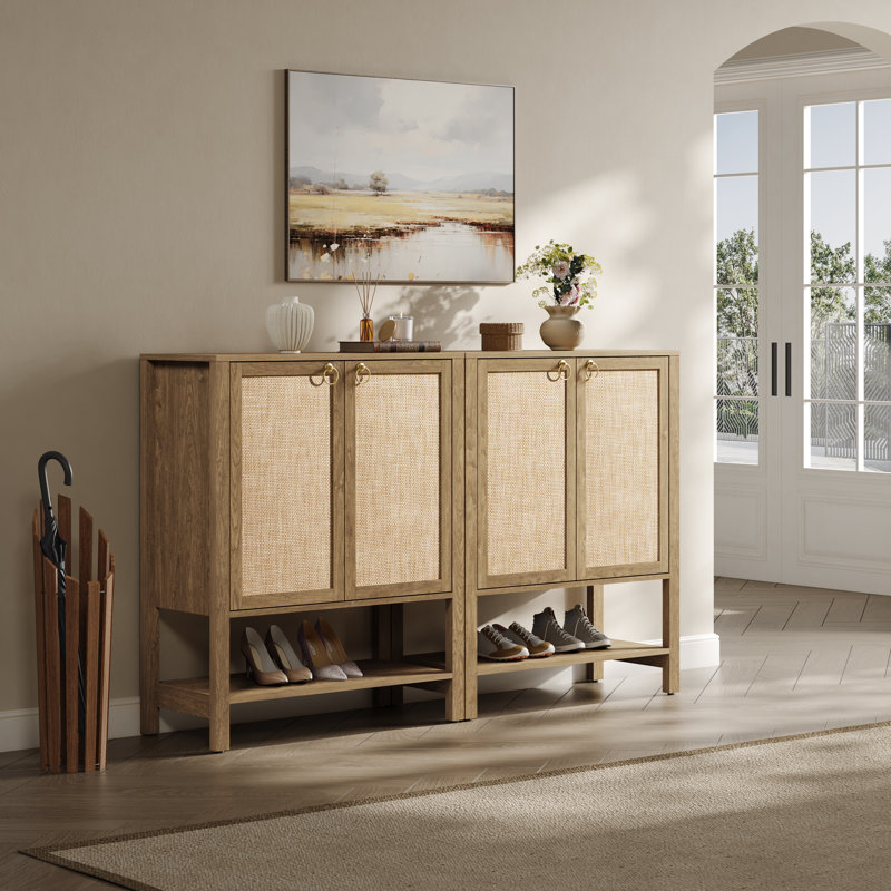 Armoire à chaussures avec tablettes réglables Pomodoro Boho, Carbone cerise, Ensemble de 2