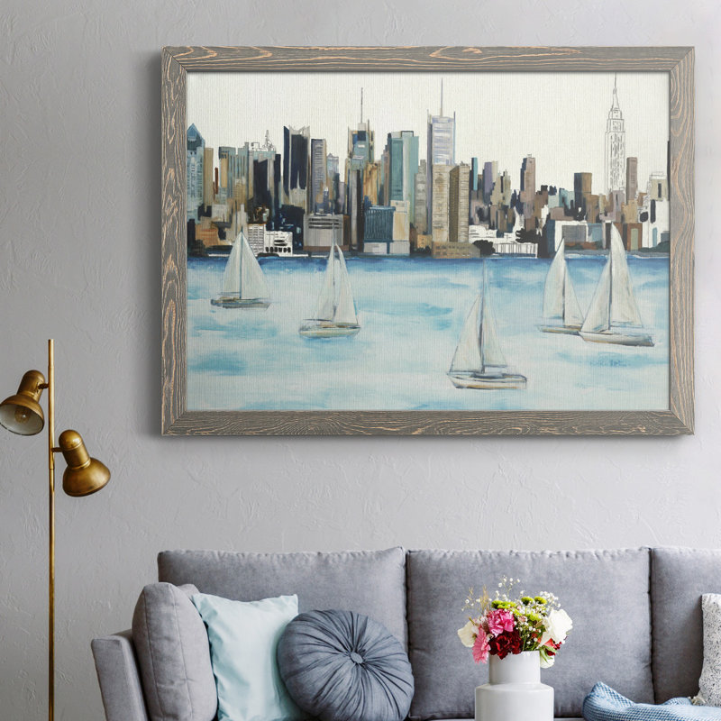 Boat City Boat City - peinture encadrée, H 31 po x l 44 po x P 1 po, Toile avec cadre érable, Non