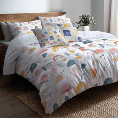 Ensemble de literie fantaisiste de 6 - formes arc-en-ciel colorées avec taies décoratives et coussins décoratifs