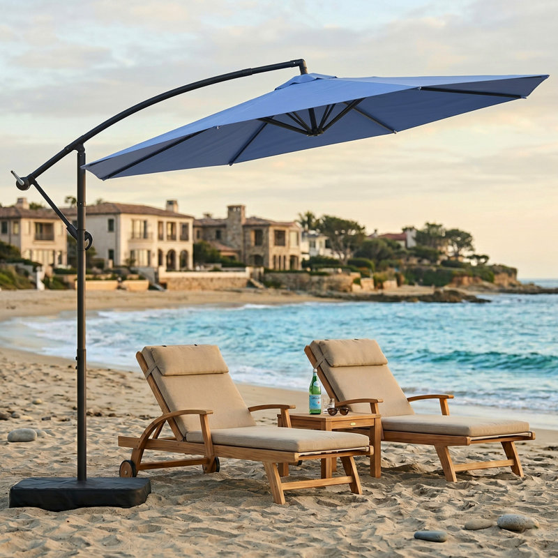 Parasols déportés avec base, bleus, Bleu