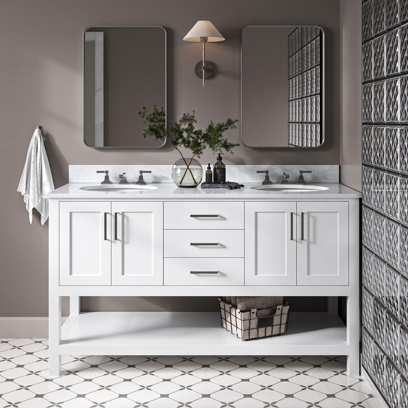 Magnolia Bath Vanity Rectangular Basin S073DCW2R, Oval, White, 61"