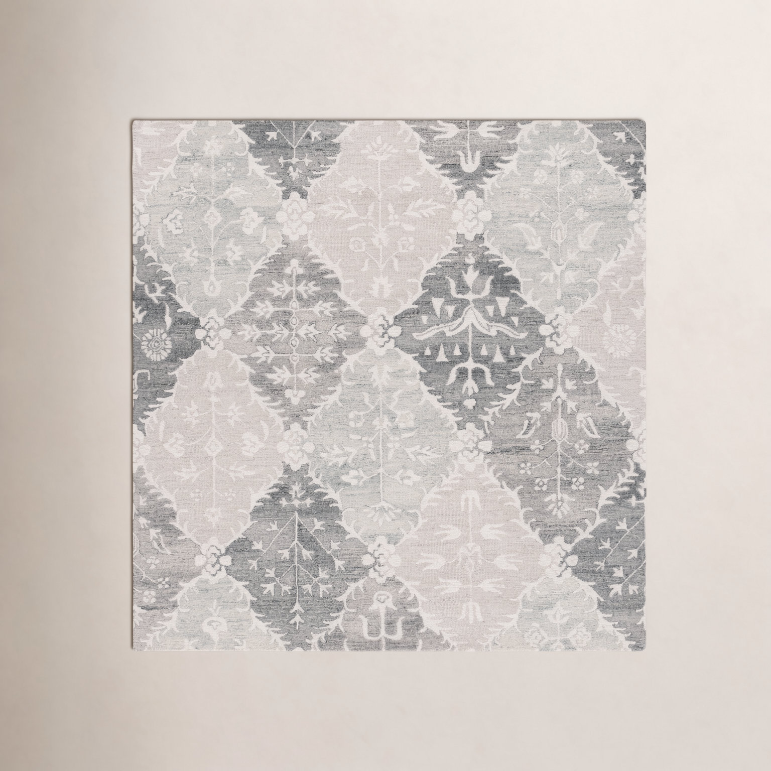 Garvin Hand-Tufted Wool Floral Rug, Square 6'