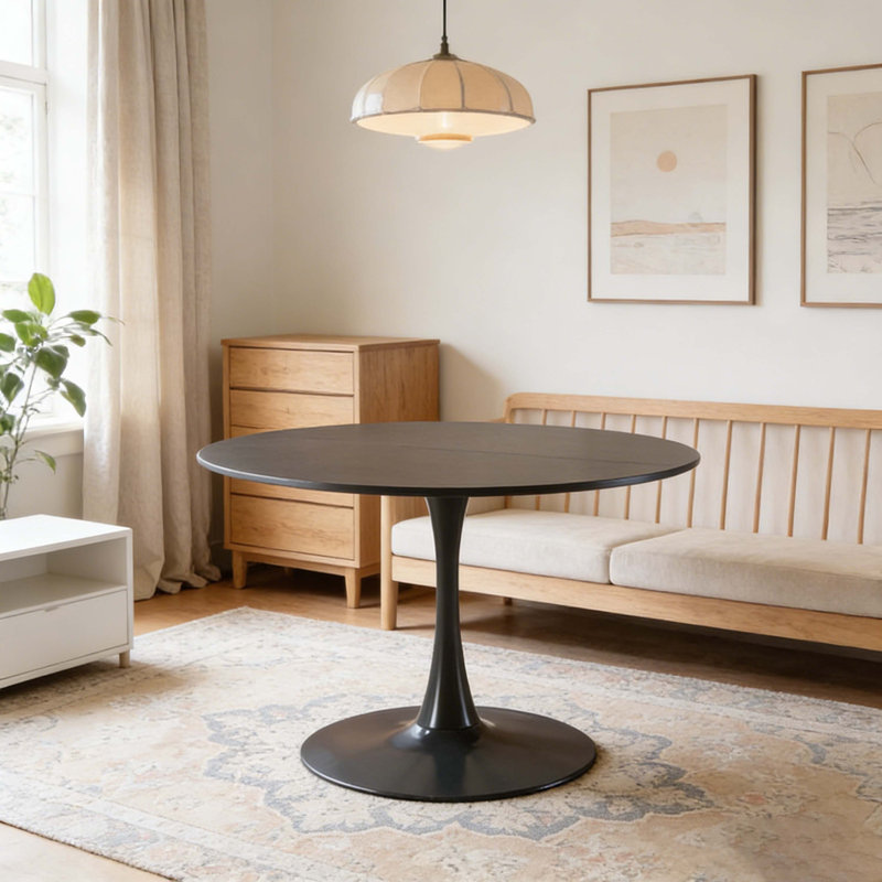 Table de salle à manger 42,1 "à piédestal tulipe grise, table ronde en panneau de fibres à densité moyenne Mid-Century pour 4 à 6 personnes